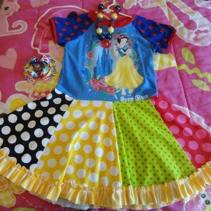 Snow White Upcycle Dress with Bow and Necklace